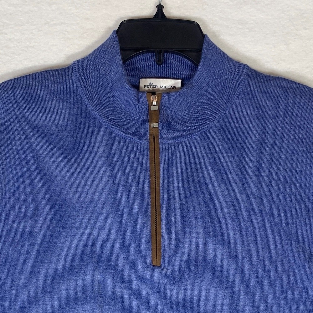Peter Millar Sweater Men's Large Blue  1/4 Zip Merino Wool Golf Pullover - Picture 3 of 12